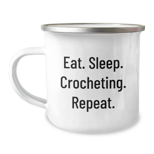 Funny Crocheting Gifts from Family for Crocheting Lovers - Eat. Sleep. Crocheting. Repeat. Camping Mug - Image 1