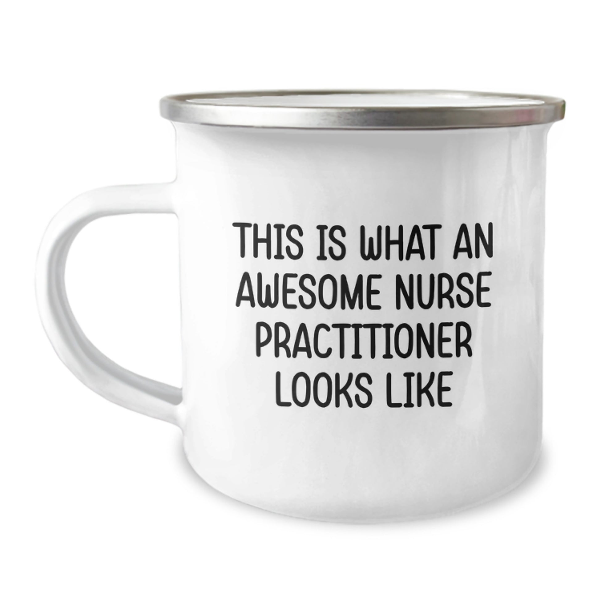 Funny Nurse Practitioner Gifts from Friends, Unique Graduation Presents for Her, This Is What an Awesome Nurse Practitioner Looks Like, Camping Mug - Image 1