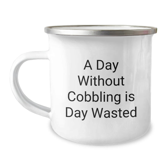 Cobbling Enthusiast's Delight, Funny Camping Mug for Birthday Unique Gifts from Friends to Family - Image 1