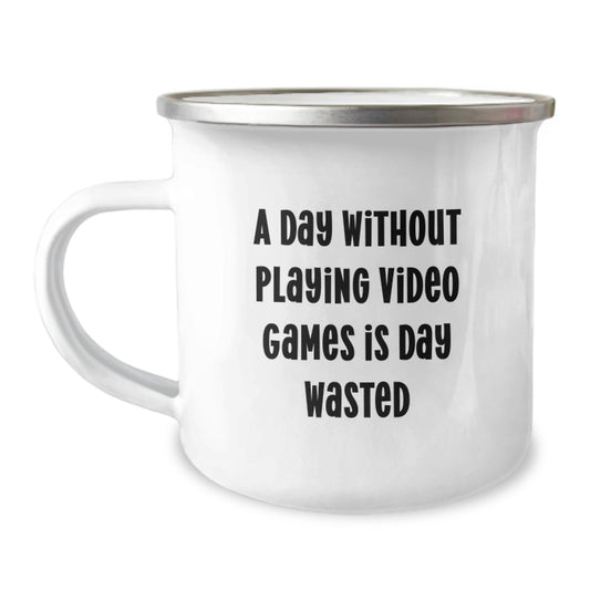 Playing Video Games Lover Gifts from Friends, Funny Birthday Unique Gifts for Him, A Day Without Playing Video Games Is Day Wasted, Camping Mug - Image 1