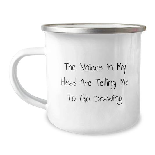 Funny Drawing Gifts for Him - Birthday Unique Gifts from Friends - The Voices In My Head Are Telling Me To Go Drawing, Funny Camping Mug, Drawing Lover - Image 1