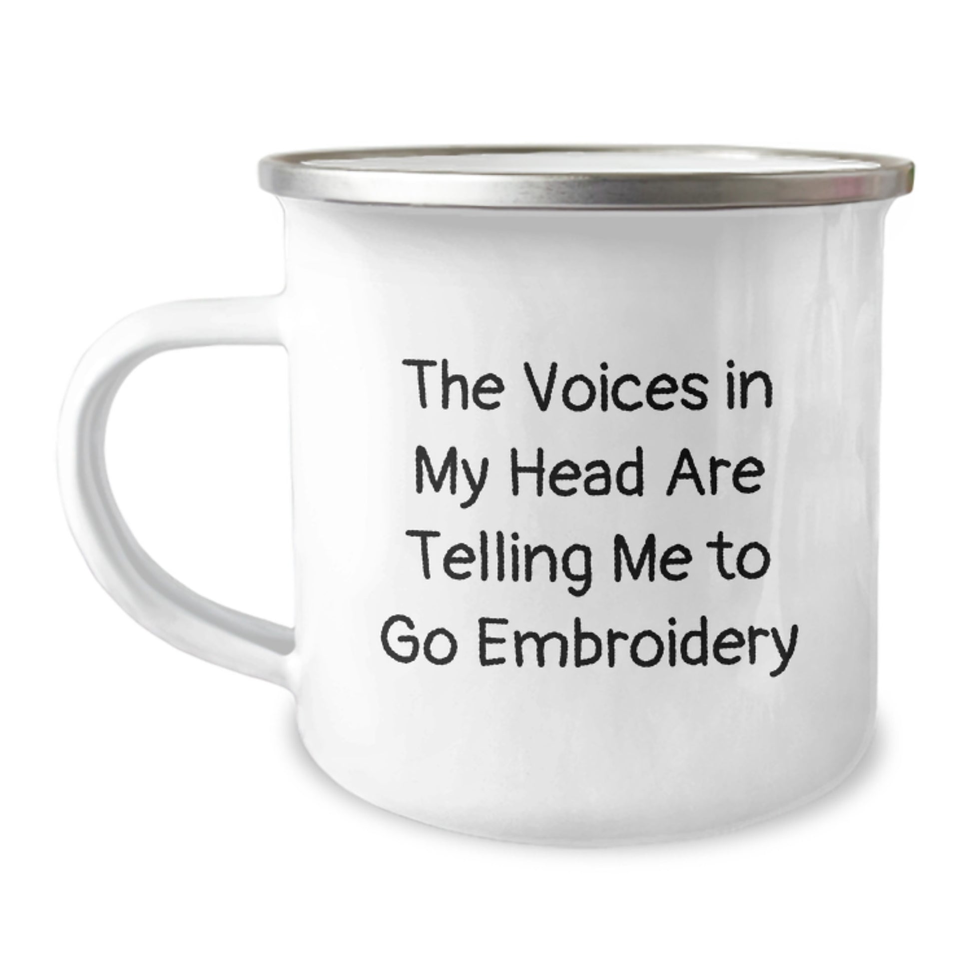 Funny Embroidery Gifts for Men - Unique Graduation Unique Gifts from Friends to Embroidery Lovers - The Voices In My Head Are Telling Me To Go Embroidery Camping Mug - Image 1