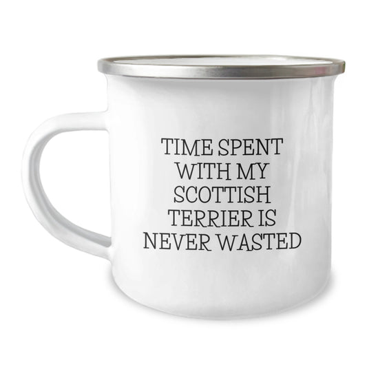 Funny Scottish Terrier Dog Gifts from Family, Unique Birthday Mugs for Men and Women Who Love Camping with Their Scottish Terrier Dog, 'Time Spent With My Scottish Terrier Is Never Wasted' - Image 1
