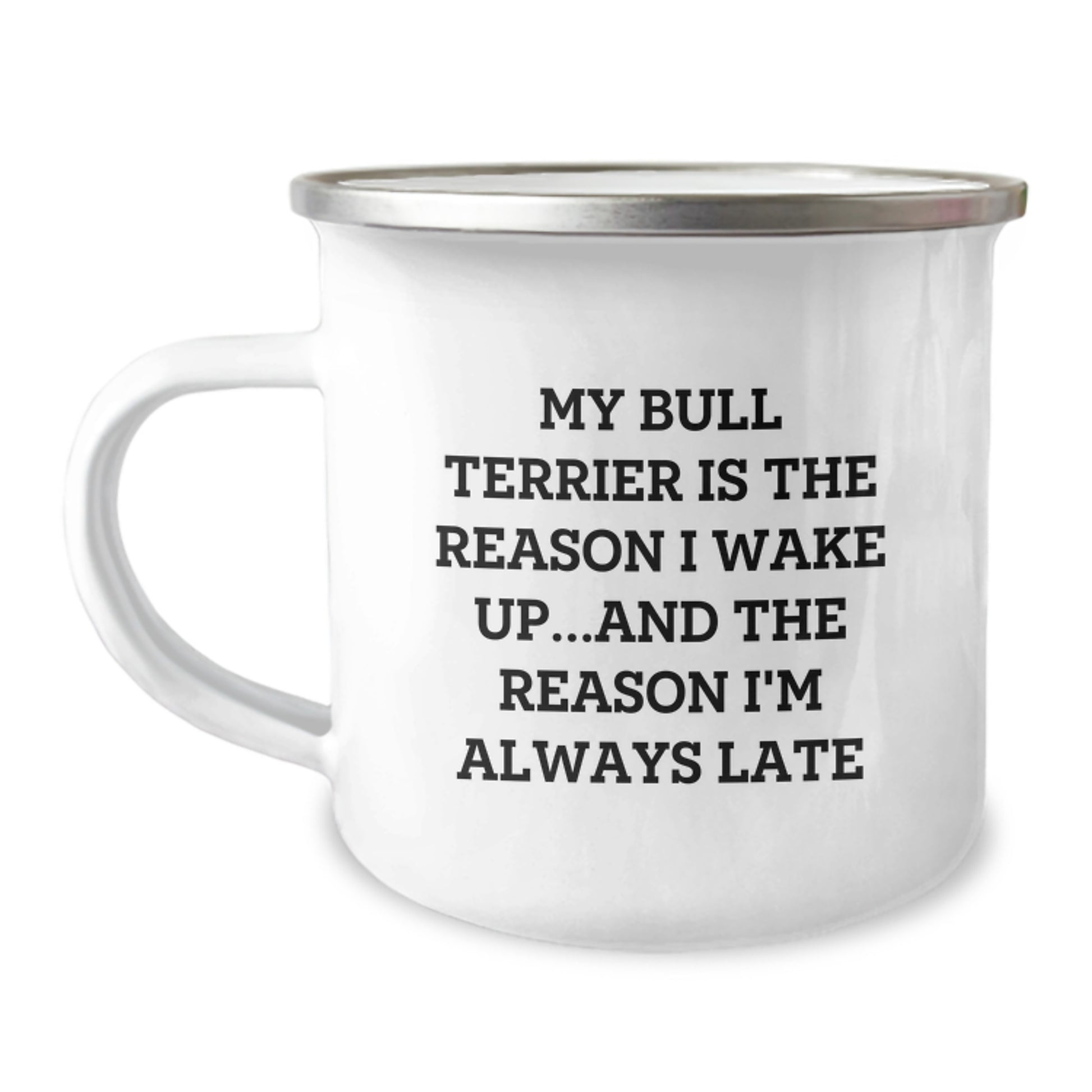 Funny Bull Terrier Dog Gifts for Men - My Bull Terrier Is The Reason I'm Always Late Camping Mug, Birthday Unique Gifts from Friends, Perfect for Coworkers - Image 1