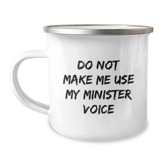Funny Minister Gifts for Men, Unique Camping Mug with Inspirational Quote 'Do Not Make Me Use My Minister Voice', Christmas Unique Gifts from Friends to Family - Image 1