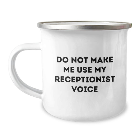 Receptionist Keepsake Camping Mug Birthday Gift for Him With Quote - Image 1