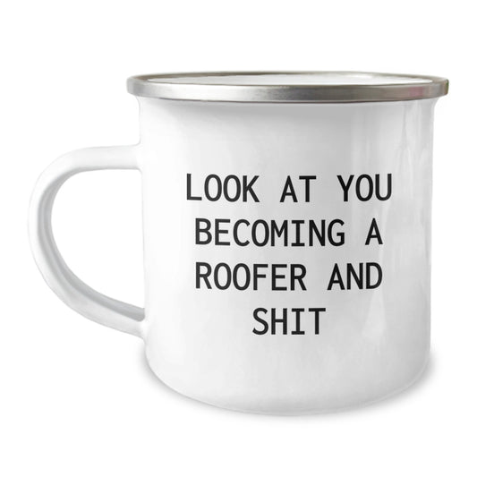 Birthday Gift Roofer Camping Mug Present for Her with Enamel Finish - Image 1