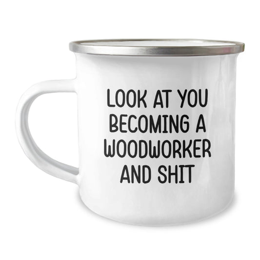 Woodworker Keepsake Camping Mug for Him Birthday Gift with Enamel Finish - Image 1