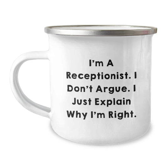 Witty Receptionist Camping Mug Novelty for Friends Birthday Gift - Image 1
