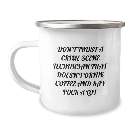 Funny Crime Scene Technician Gifts from Friends - 'Don't Trust a Crime Scene Tech' Camping Mug for Christmas Unique Gifts - Image 1