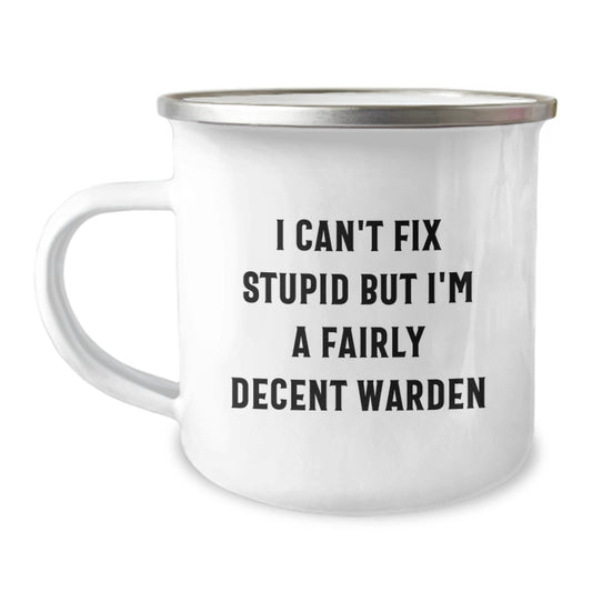 Christmas Gift for Her - Warden Camping Mug with Humorous Quote - Image 1