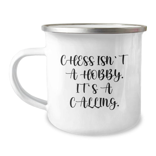 Funny Chess Gifts for Men from Friends, 'Chess Isn't A Hobby. It's A Calling.' Enamel Camping Mug for Graduation - Image 1