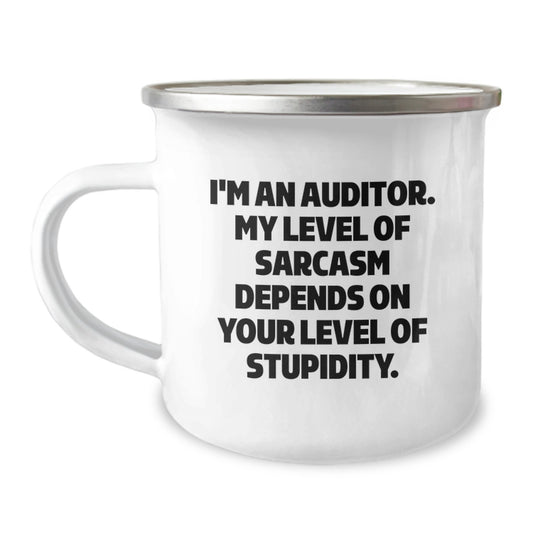 Auditor Gifts for Graduation, Funny Camping Mug, 'I'm An Auditor, My Level Of Sarcasm Depends On Your Level Of Stupidity', Gifts from Family, for Auditor - Image 1