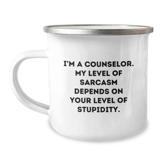 Counselor Gifts from Friends - Funny Quote Camping Mug for Graduation - 12 oz Stainless Steel with Enamel Finish - Image 1