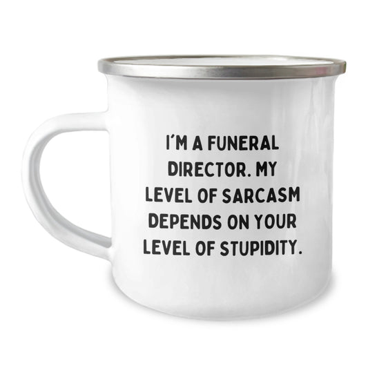 Funny Gifts from Family for Funeral Director, Sarcastic Camping Mug for Graduation Unique Gifts, 12 oz Stainless Steel with Enamel Finish - Image 1