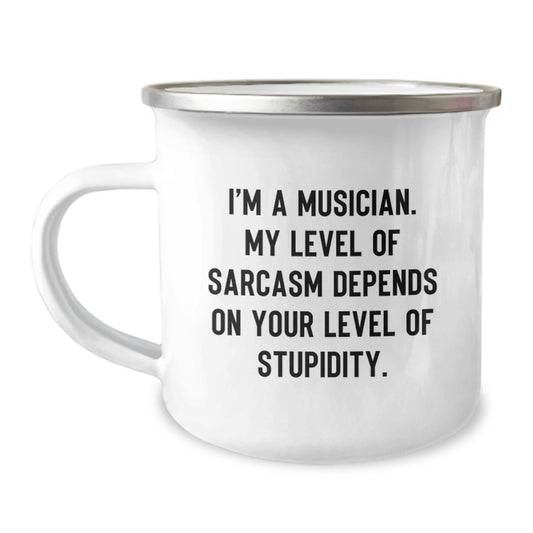 Funny Musician Gifts from Friends for Musician Men and Women Graduation Unique Mugs with I'm A Musician. My Level Of Sarcasm Depends On Your Level Of Stupidity. Quote - Image 1