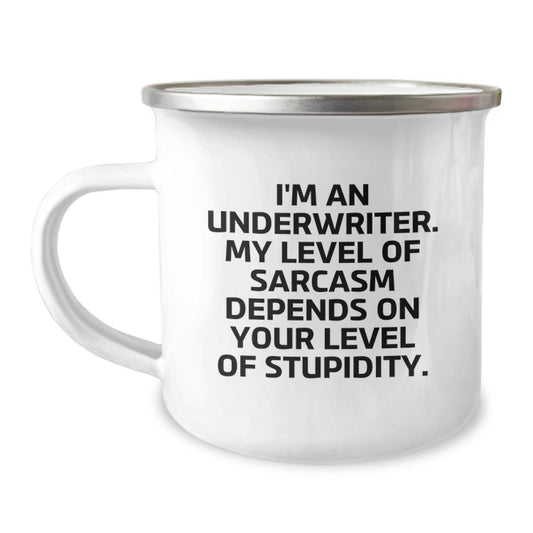 Underwriter Humor Gifts, Funny Sarcasm Quote, 12 oz Camping Mug for Birthday, Gifts from Friends to Underwriter - Image 1