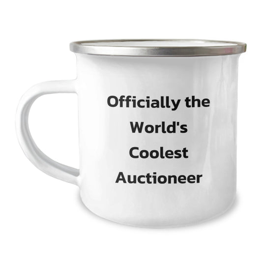 Funny Gifts from Friends for Auctioneer Graduation - 'Officially The World's Coolest Auctioneer' Stainless Steel Camping Mug, 12 oz - Image 1