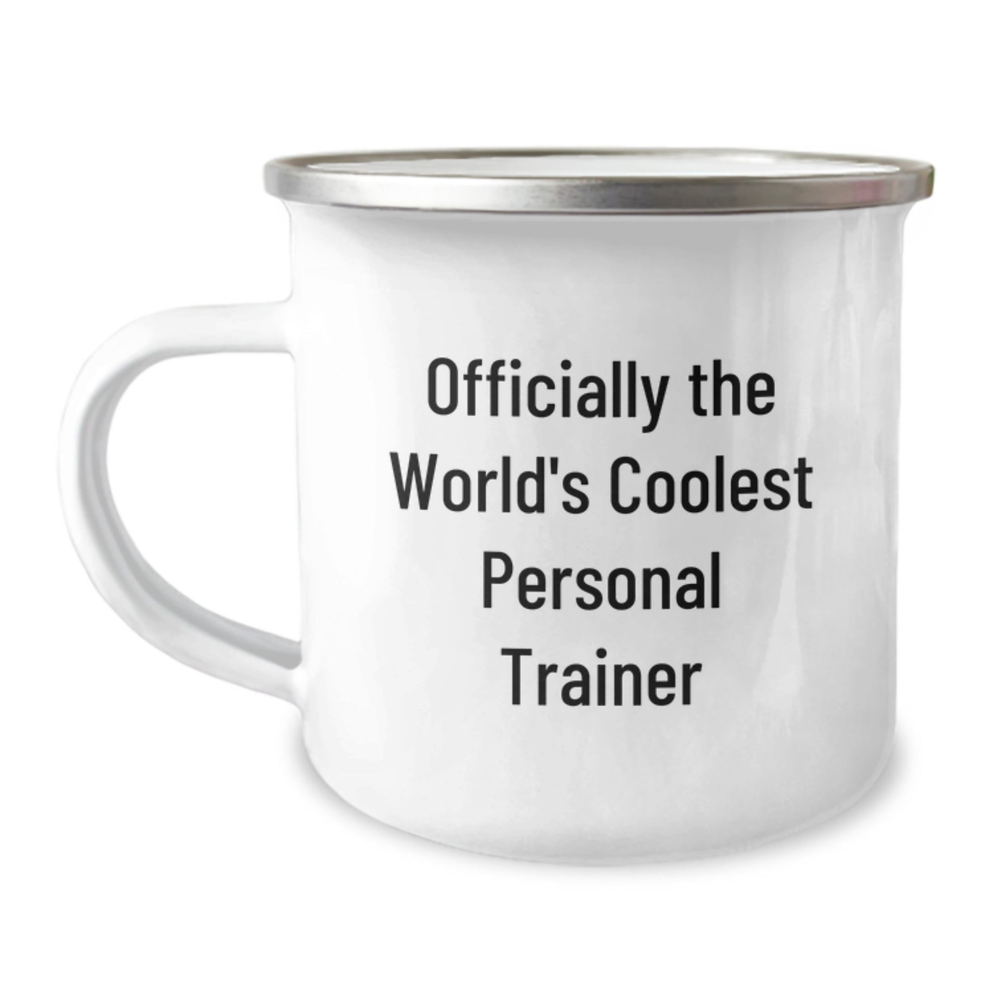 Funny Personal Trainer Gifts from Friends for Graduation - Camping Mug with Quote 'Officially The World's Coolest Personal Trainer' - 12 oz Stainless Steel with Enamel Finish - Image 1
