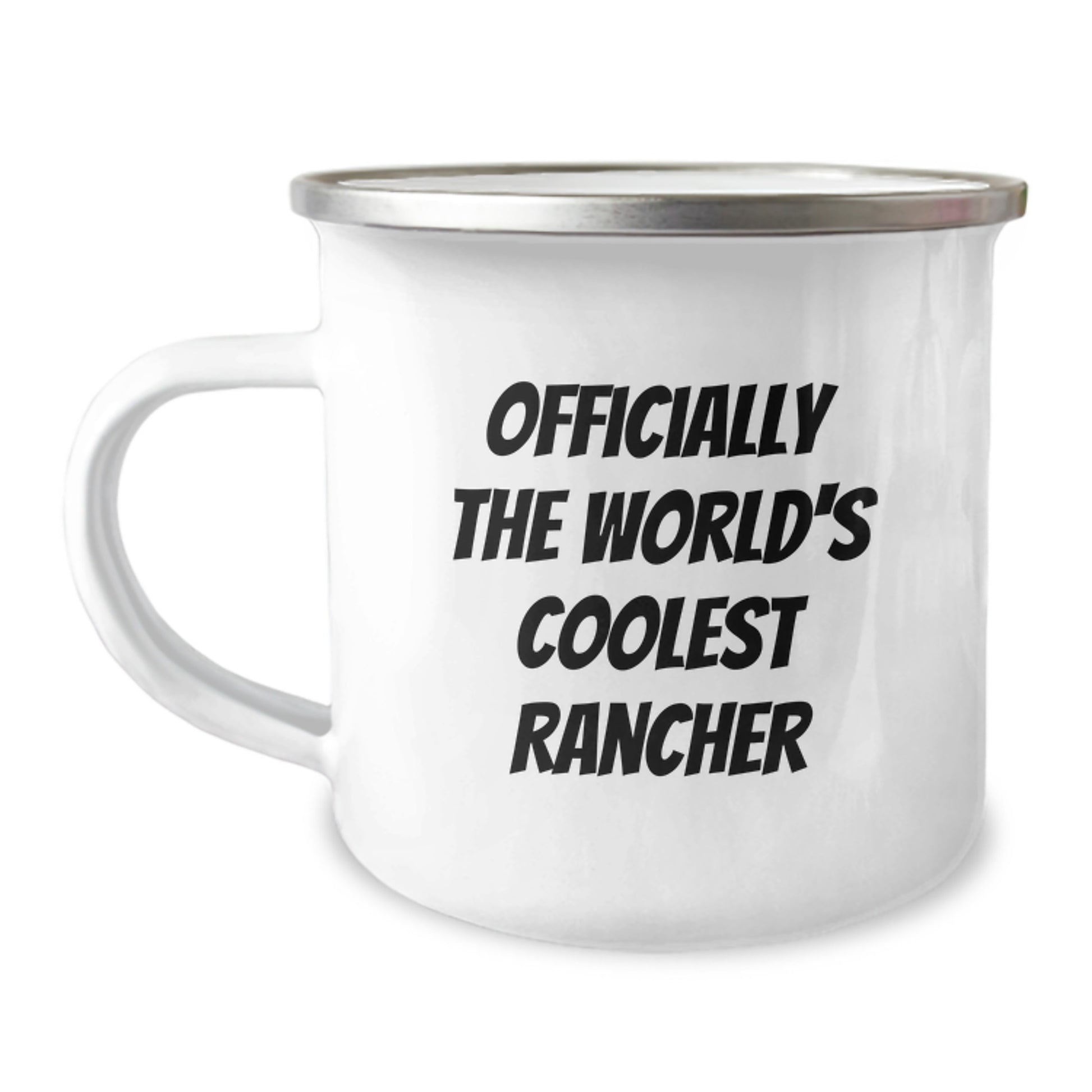 Funny Rancher Gifts from Friends - 'Officially The World's Coolest Rancher' Enamel Camping Mug for Men, Graduation Unique Gifts - Image 1