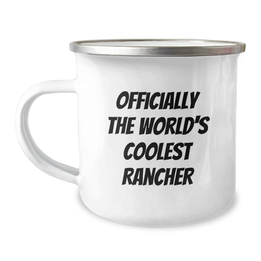 Funny Rancher Gifts from Friends - 'Officially The World's Coolest Rancher' Enamel Camping Mug for Men, Graduation Unique Gifts - Image 1