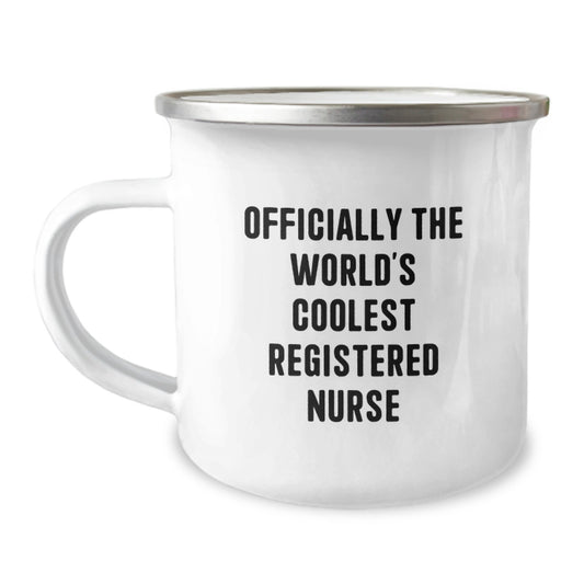 Funny Gifts from Friends for Registered Nurse Christmas Unique Mugs, Officially The World's Coolest Registered Nurse Quote Camping Mug - Image 1