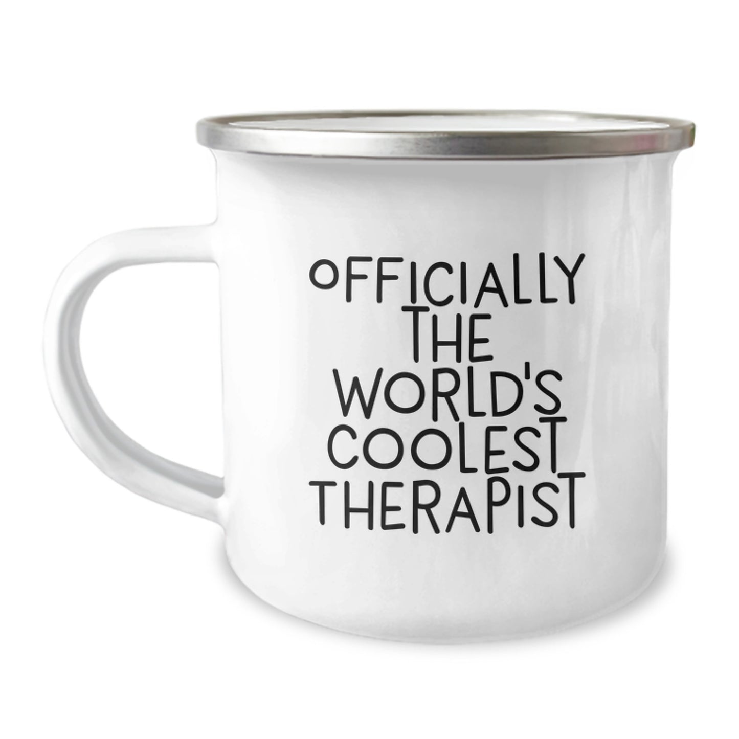 Funny Gifts for Therapists, Camping Mugs for Unique Therapist Graduation Gifts from Friends or Family, 'Officially The World's Coolest Therapist' Enamel Mug - Image 1