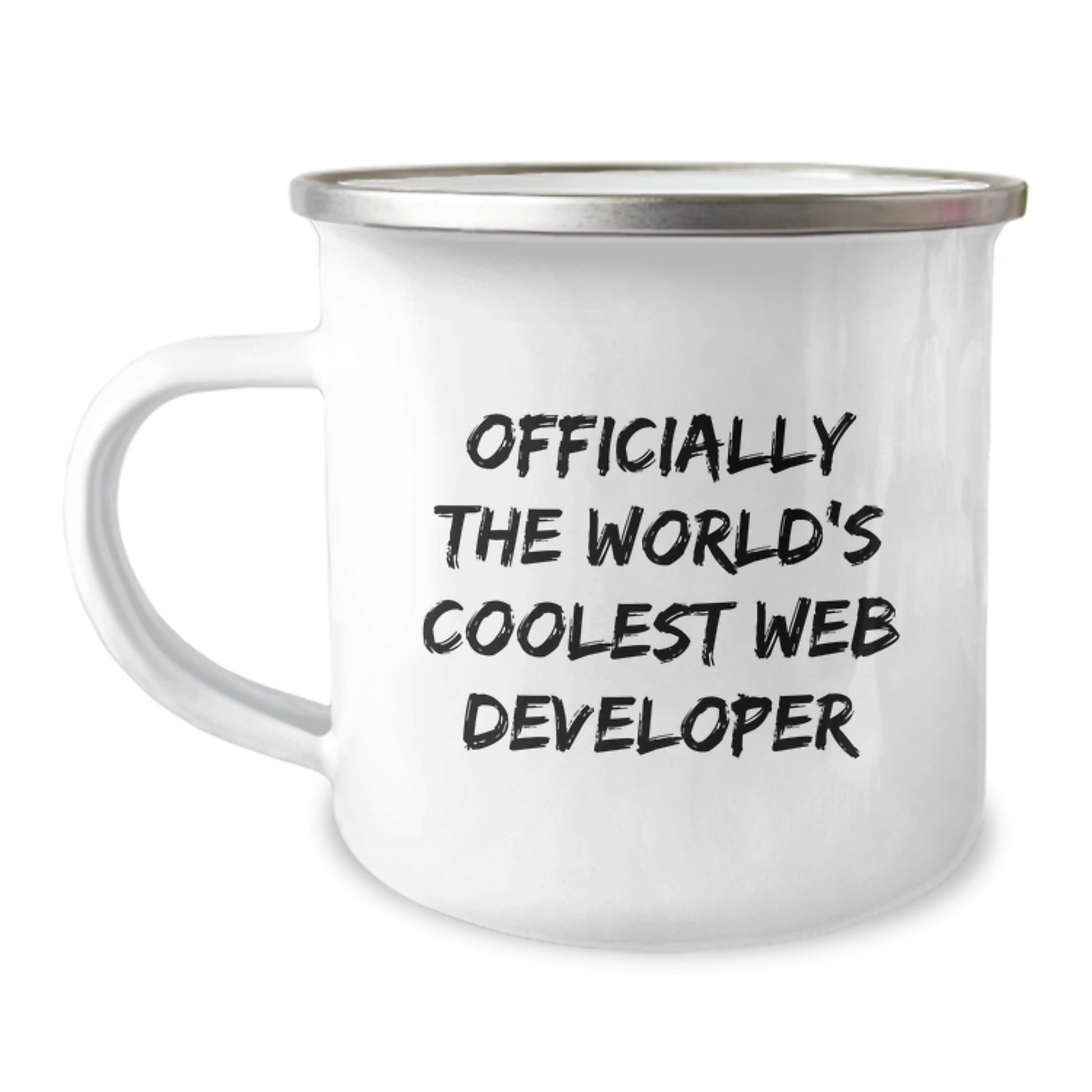 Funny Web Developer Gifts from Friends, Unique Camping Mugs for Men, Officially The World's Coolest Web Developer Quote, Christmas Unique Gifts for Web Developers, Stainless Steel Enamel Mugs - Image 1