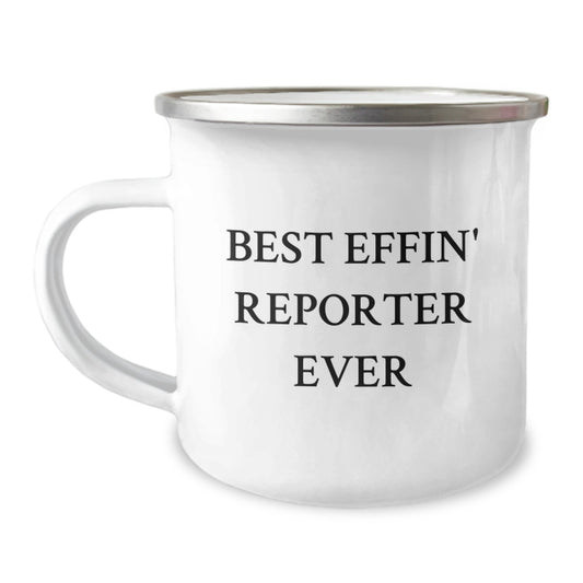 Funny Reporter Gifts from Friends for Graduation Unique Gifts, Best Effin' Reporter Ever Enamel Camping Mug, 12 oz Stainless Steel, Perfect for Men and Women Reporters, Unique Graduation Gifts - Image 1