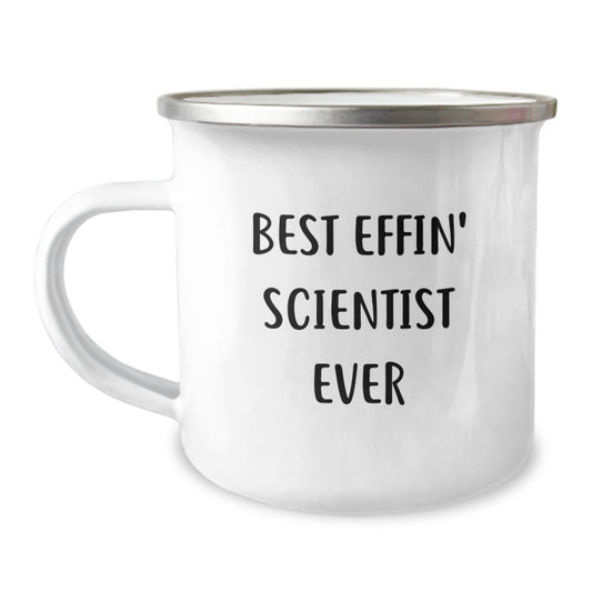 Funny Scientist Gifts from Friends for Graduation Unique Camping Mug with Best Effin' Scientist Ever Quote - 12 oz Stainless Steel Enamel Finish - Image 1