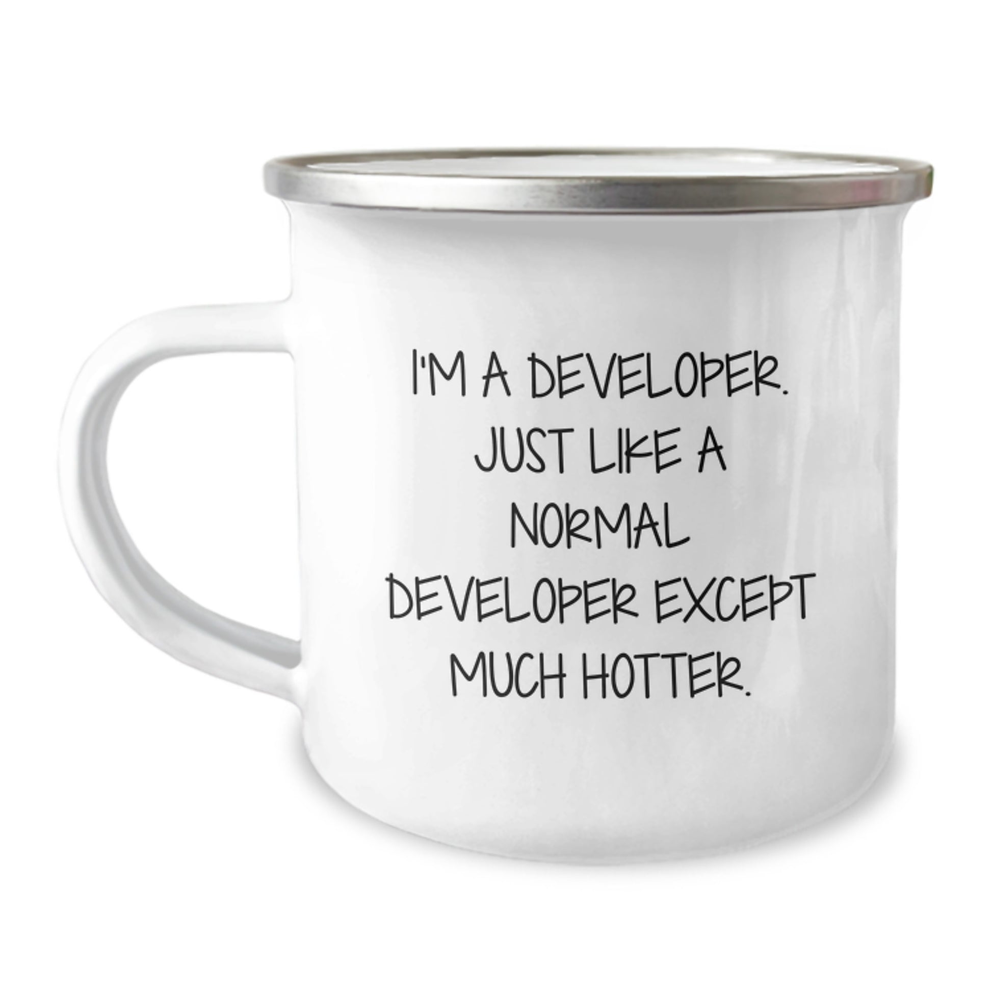 Funny Developer Gifts from Friends for Developer Graduation Unique Mug, Developer Coffee Lover Camping Mug, I'm A Developer. Just Like A Normal Developer Except Much Hotter. - Image 1