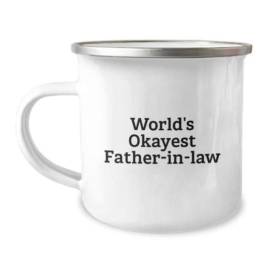 Funny Gifts for Father-in-law from Men - World's Okayest Father-in-law Camping Mug, Valentine's Unique Gifts for Dad's - Image 1