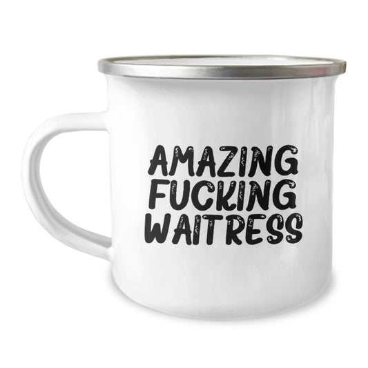 Funny Waitress Gifts from Friends, Amazing F--king Waitress Christmas Unique Mugs for Waitress, Funny Camping Mug for Waitress Lover - Image 1