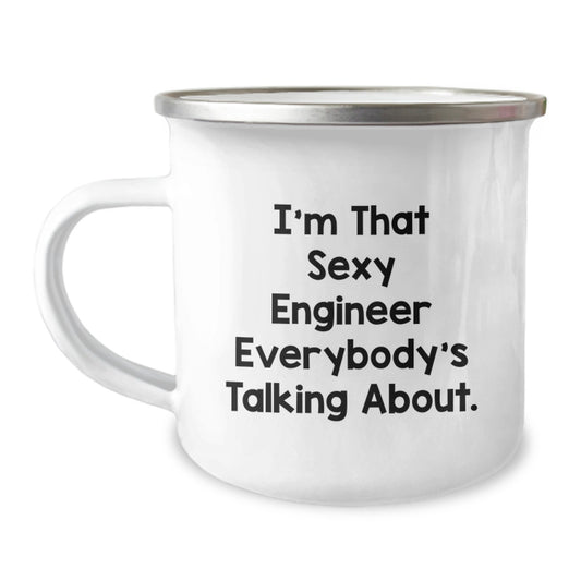 Gifts from Family for the Sexy Engineer, Funny Engineer Birthday Unique Gifts, 12 oz Enamel Camping Mug - Image 1