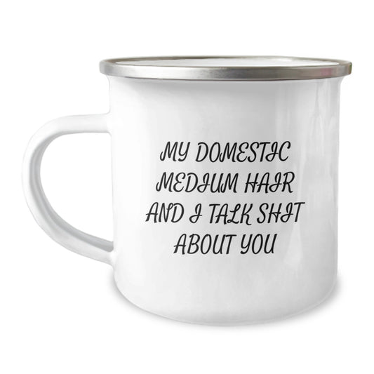 Domestic Medium Hair Cat Keepsake Camping Mug for Him Graduation Gift - Image 1
