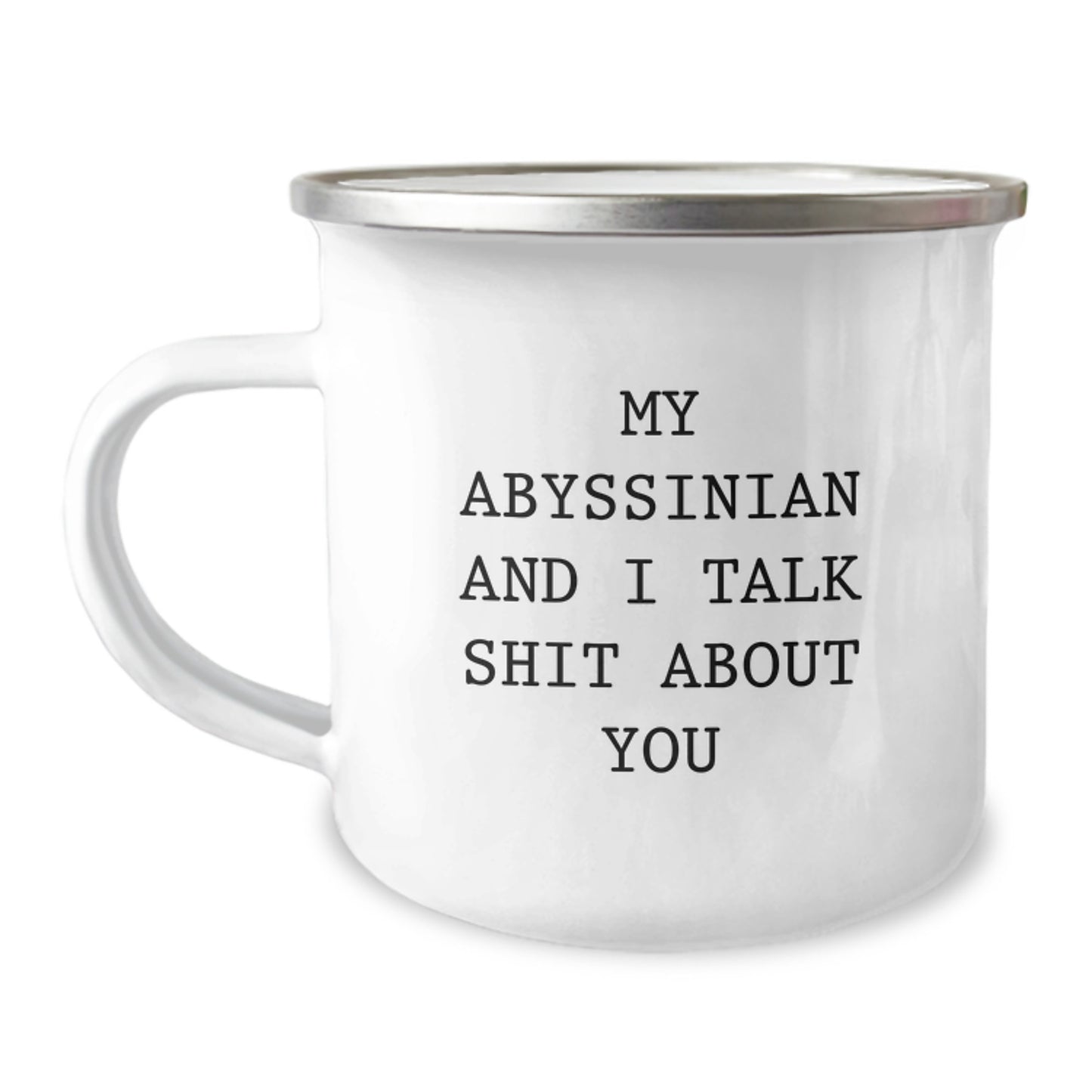 Funny Abyssinian Cat Birthday Unique Gifts from Men to Friends or Family - My Abyssinian And I Talk Shit About You Camping Mug - Image 1