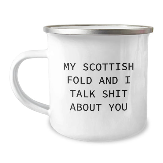 Funny Scottish Fold Cat Gifts for Cat Lovers, Unique Graduation Funny Mug for Him, Scottish Fold Cat Lover Camping Mug with Quote 'My Scottish Fold And I Talk Shit About You' - Image 1