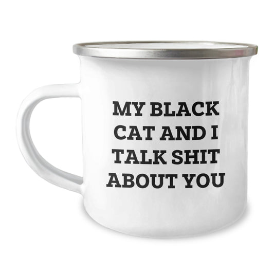 Funny Black Cat Gifts from Friends for Valentine's Unique Camping Mug - Image 1