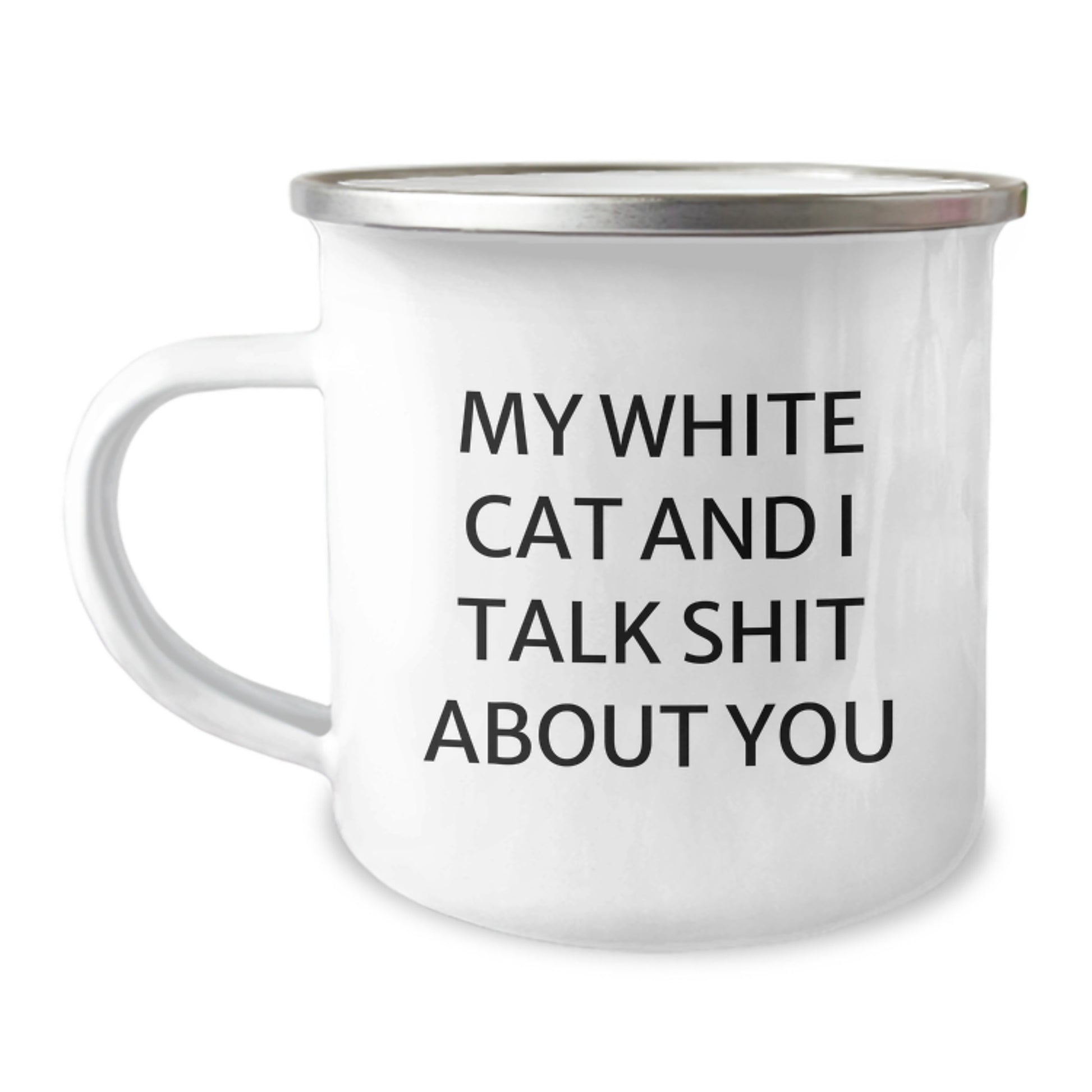 Funny White Cat Camping Mug Gifts for Friends - White Cat Lover Birthday Unique - Image 1