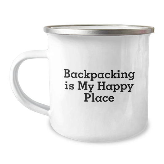 Funny Backpacking Gifts from Friends for Backpacking Lovers - Camping Mug with Backpacking Is My Happy Place Quote, Great Graduation Unique Gifts for Men - Image 1