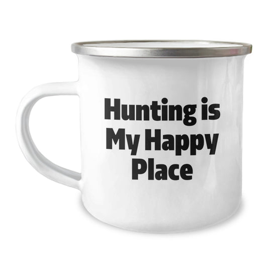 Funny Hunting Gifts for Men, Gifts from Friends on Graduation Unique Gifts Day, 'Hunting Is My Happy Place' Camping Mug - Image 1