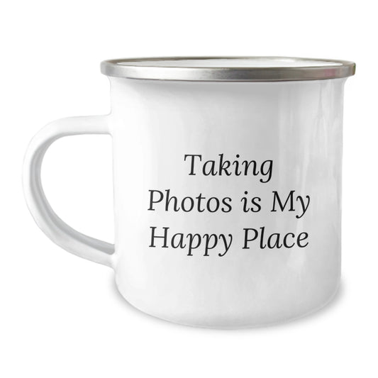 Gifts from Friends for Taking Photos Enthusiasts - Funny Camping Mug, Taking Photos Is My Happy Place - Image 1