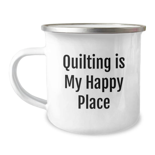 Quilting Gifts for Her - Camping Mug, Quilting Is My Happy Place - Unique Birthday Unique Gifts for Quilting Women from Friends - Image 1