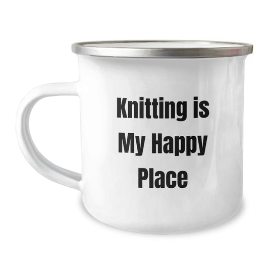 Knitting Gifts for Mom - Funny Knitting Is My Happy Place Camping Mug for Women, Unique Mother's Day Unique Gifts from Family - Image 1