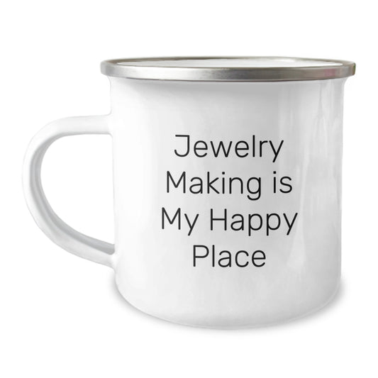 Jewelry Making Gifts from Men or Women - Camping Mug for Jewelry Making Enthusiasts - Inspirational Quote: 'Jewelry Making Is My Happy Place' Gifts for Jewelry Making Friends on Mother's Day - Image 1