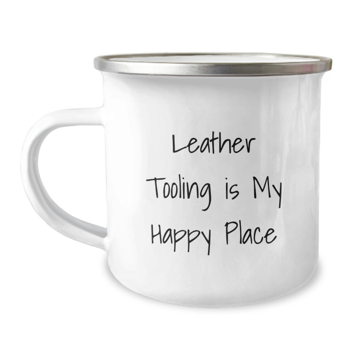 Funny Leather Tooling Camping Mug Gifts from Men to Women on Mother's Day 'Leather Tooling Is My Happy Place' - Image 1