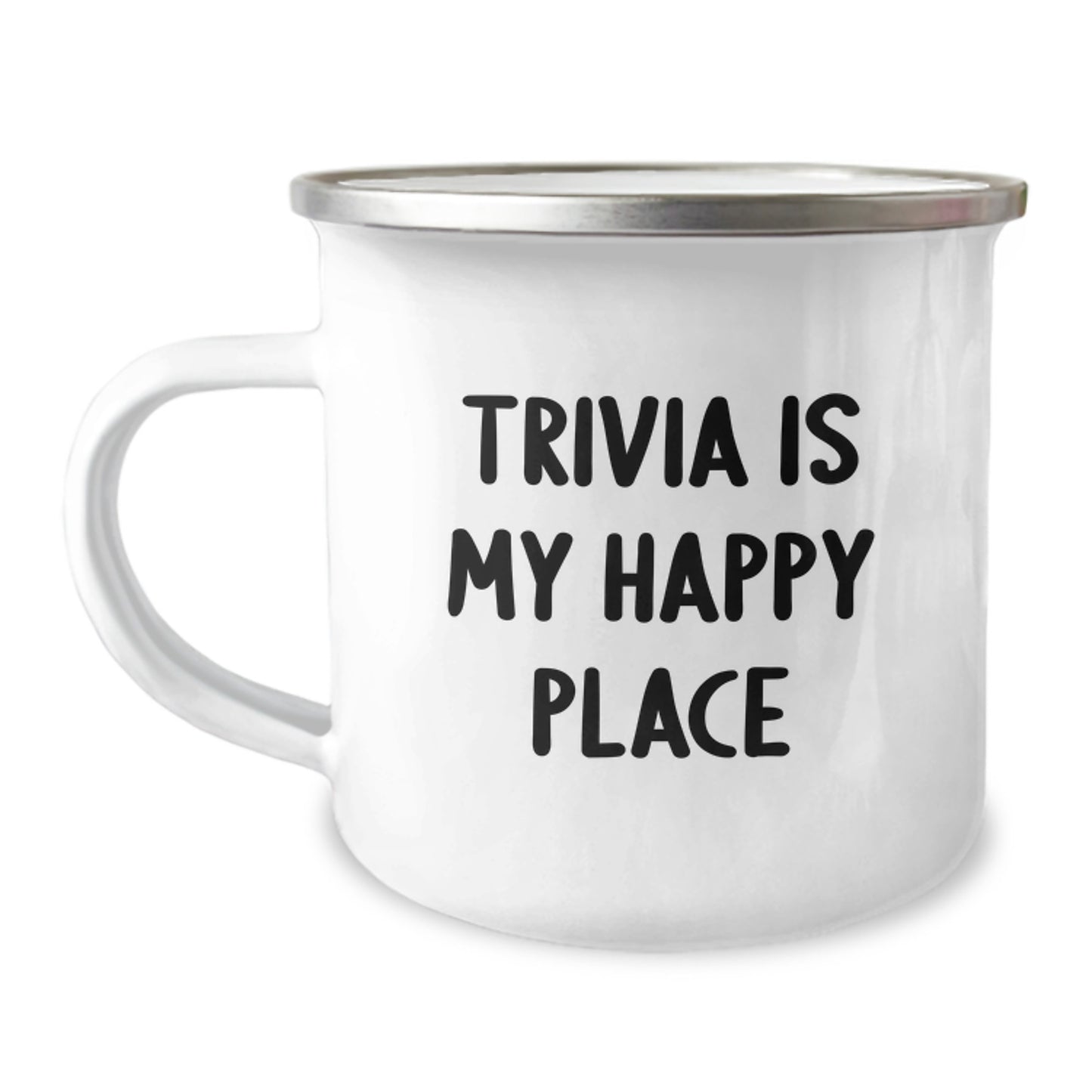 Trivia Gifts for Friends, Funny Inspirational Trivia Is My Happy Place Camping Mug for Graduation Unique Gifts from Family - Image 1
