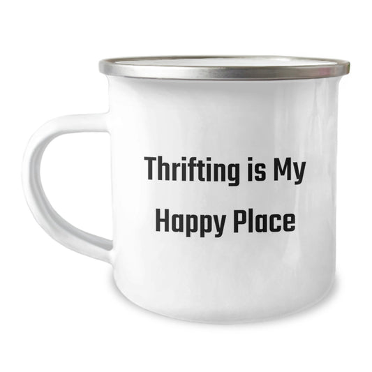 Gifts from Thrifting Lovers, Inspirational 'Thrifting Is My Happy Place' Camping Mug for Thrifting Enthusiasts, Graduation Unique Gifts for Friends, Family, Men, Women - Image 1