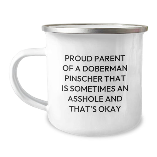 Funny Doberman Pinscher Dog Gifts for Men Father's Day Camping Mug with Proud Parent Quote - Image 1