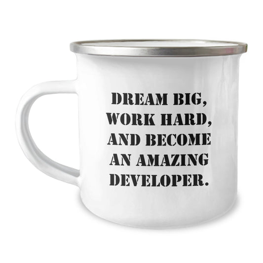Developer Gifts Funny Quotes Camping Mug for Birthday - Gifts from Family to Developer Friends and Coworkers - Stainless Steel with Enamel Finish - Image 1